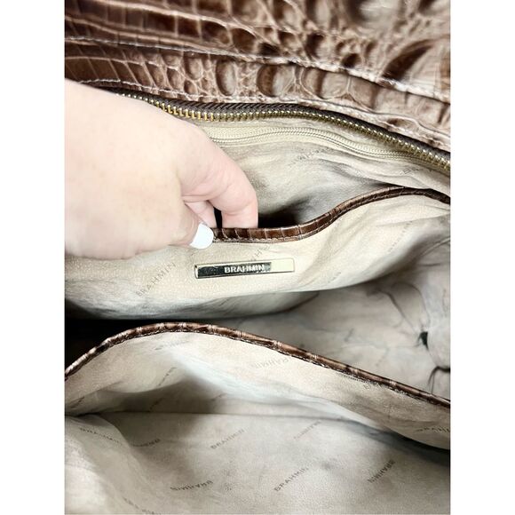 Brahmin Paris Toasted Barley Melbourne Leather Croc Shoulder Tote Purse Bag - Picture 8 of 13